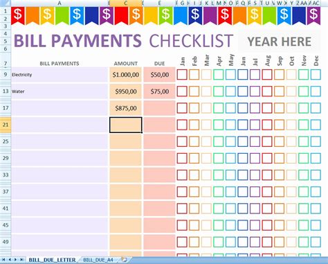 Monthly Bill Tracker Template Excel