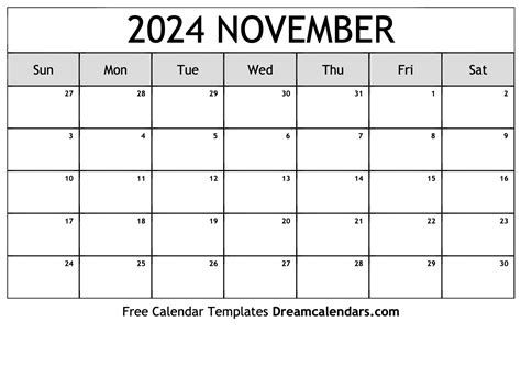 Monthly Calendar For November November printable calendar, August