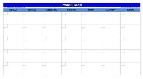 Monthly Calendar Large Print excel template for free