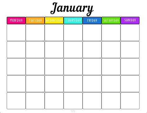 Monthly Calendar Template Free
