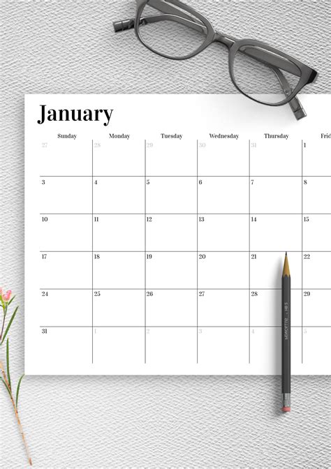 Monthly Calendar Template Printable