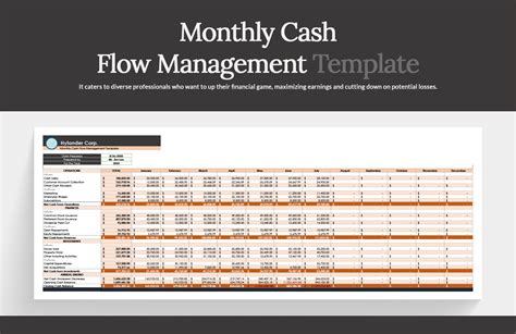 Monthly Cash Flow Management Template Download in Excel, Google