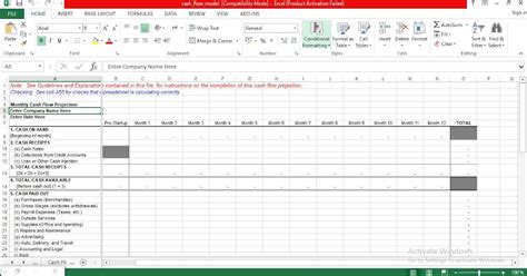 Monthly Cash Flow Projection Template Excel Free