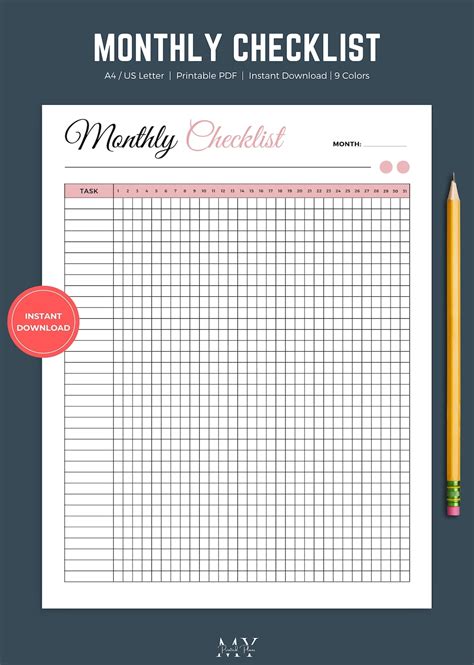 Monthly Checklist Printable