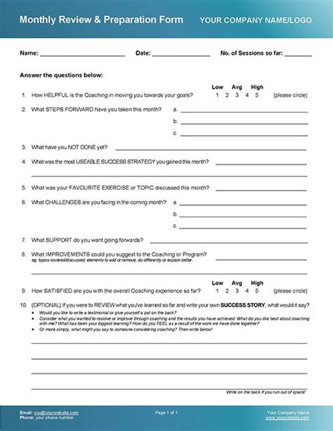 Monthly Client Review and Feedback Form Coaching Tools from The
