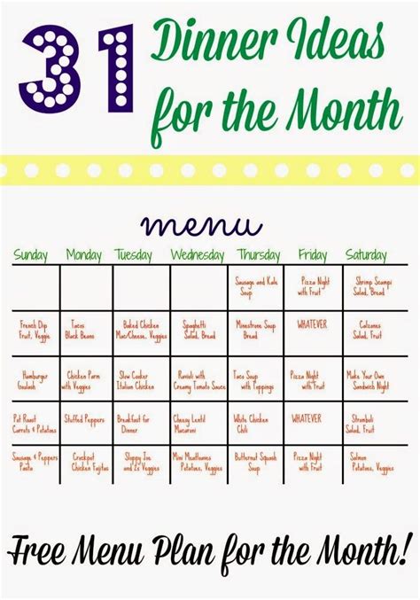 Monthly Dinner Menu