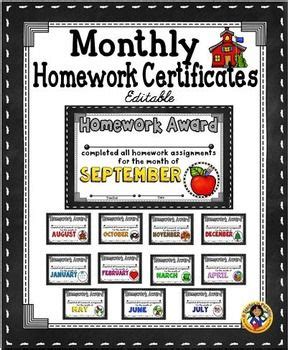Monthly Homework Certificates Fillable Homework, Teaching organization, Homework organization