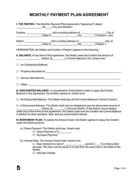 Monthly Payment Contract Template