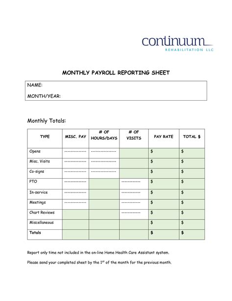 Monthly Payroll Sample Format PDF Template