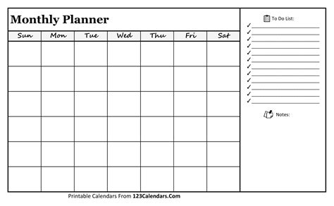 Monthly Planner Template Printable