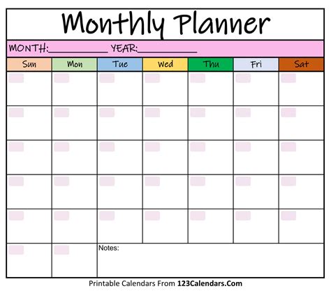 Monthly Planning Calendar Printable