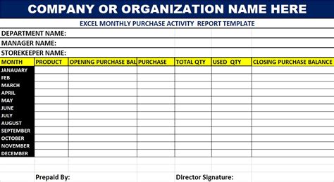 Monthly Purchase Report Template in Excel