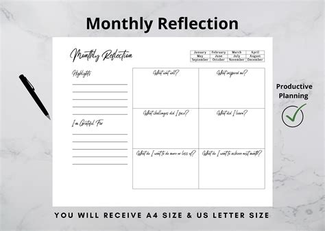 Monthly Reflection Printable/Monthly SelfReflection/Monthly Etsy