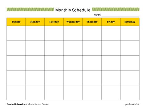 Monthly Schedule Template Printable