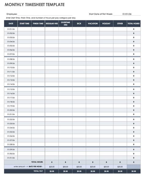 Monthly Timesheet Template in excel Templates at