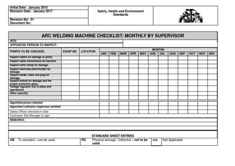 Monthly Welding Machine Checklist
