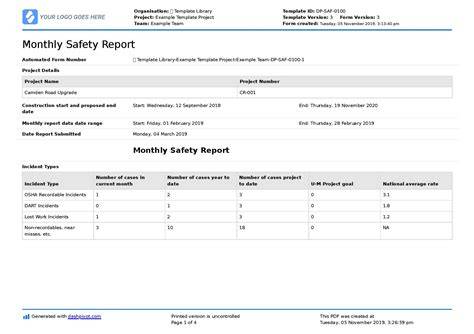 Monthly safety report format in excel sheet.  It includes the name of the site an...