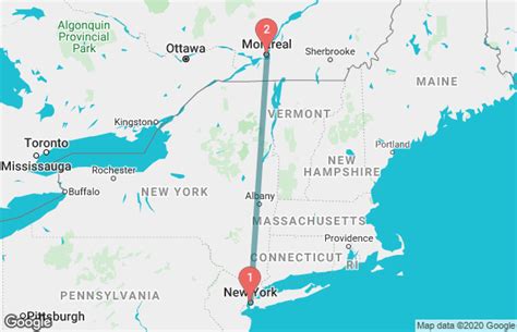 Montreal to nyc. Montreal NYC. The journey from Canada to New York City covers 370 miles (600 km). Along the way, you'll pass through cities such as Glens Falls and Albany, and you'll get to see the beautiful countryside of New York State as you travel down from Canada. 