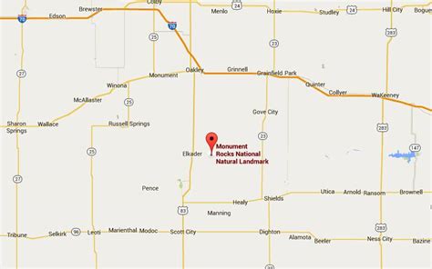 Monument rocks kansas map. We are located on Dakota Road and US Hwy 83 in Logan County, KS. There is a map on our downloadable brochure. You can also try the following GPS coordinates: N 38° 44.578'. W 100° 52.116'. Keystone Gallery is a combination museum art gallery, and gift shop. The museum section contains an extensive, scientific collection of local Kansas ... 