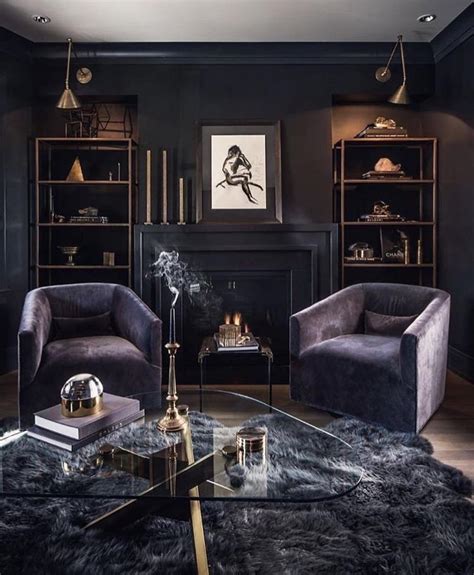Moody living room. 1. Gothic Gallery. A standout gallery wall does much of the talking in this darkly luxurious space. More is more, from printed cushions to intriguingly empty ornate … 
