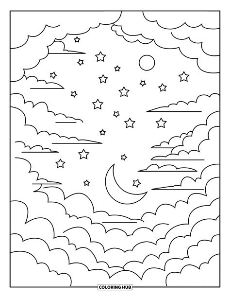 Moon And Stars Coloring Shee