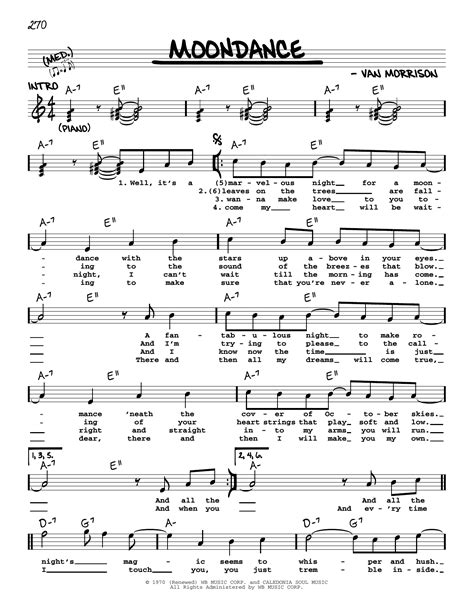 Moondance Sheet Music Van Morrison Real Book Melody, Lyrics & Chords