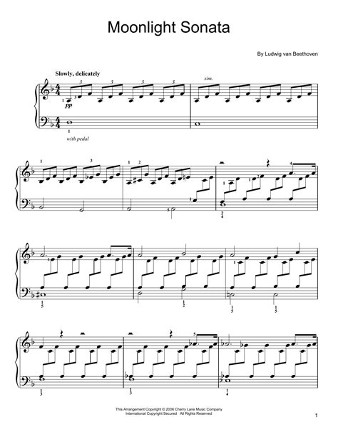 Moonlight Sonata For Beginner Piano Free Music Sheet