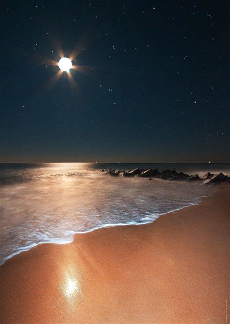 Moonrise Beach Stars Ocean