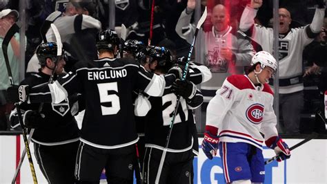 Moore scores 2 goals, Copley gets shutout, Kings rout Canadiens 4-0 for their 5th straight win