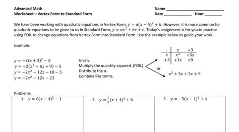 More vertex form worksheet answers. .  ...