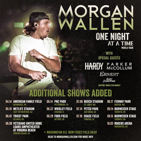 Get tickets for Morgan Wallen: One Night At A Time World Tour at Truist Park on SAT Nov 11, 2023 at 5:30 PM ... Latest Setlist Morgan Wallen on September 28, 2023 .... 