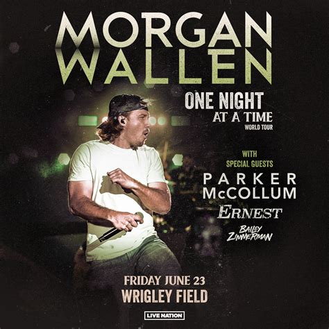 Get the Morgan Wallen Setlist of the concert at Wrigley Field, Chicago, IL, USA on June 23, 2023 from the One Night At A Time Tour and other Morgan Wallen Setlists for free on setlist.fm!