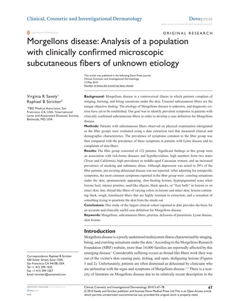 Morgellons disease: Analysis of a population with …