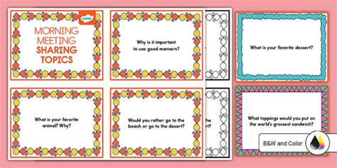 Morning Meeting Sharing Topics Idea Cards (Teacher-Made)