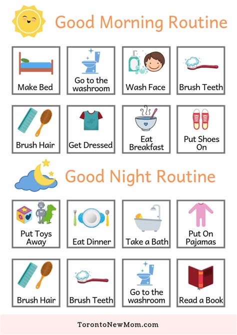 Morning and Evening Routines Chart for Free Download Kids schedule