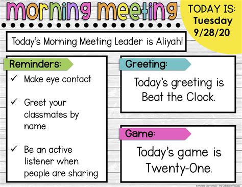 Sep 23, 2020 ... Morning Meeting Slides: Check out these awesome Morning Meeting Google Slides created by Megan Venezia, Language Mentor & Google. Certi ed ....