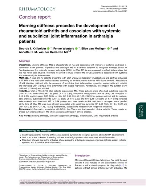 Morning stiffness precedes the development of ... - Oxford …