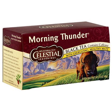 Morning thunder tea. Celestial Seasonings Morning Thunder Tea Bags - 20 ct - 6 pk . Visit the Celestial Seasonings Store. Search this page . $29.10 $ 29. 10 $1.46 per Count ($1.46 $1.46 ... 