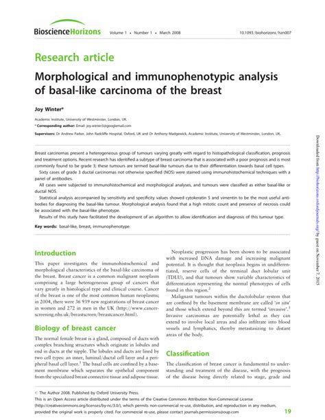 Morphological and immunophenotypic analysis of basal-like carcinoma …