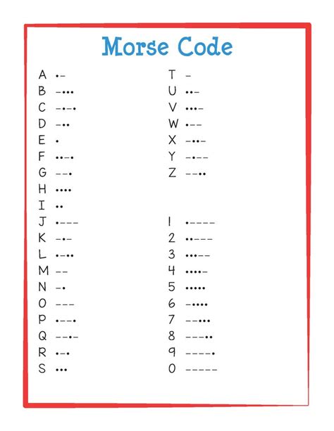 Morse Code Printable Worksheet