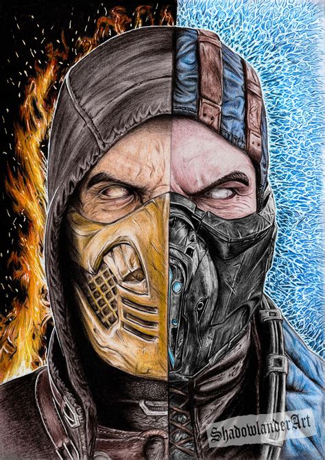 Mortal Kombat Scorpion vs Sub Zero drawing ART Etsy in 2021 Art