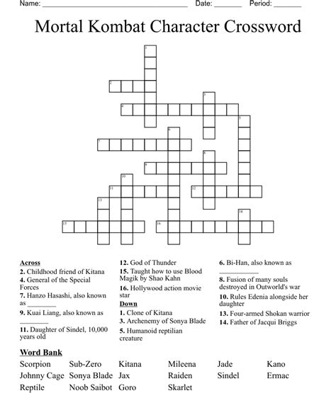 Mortal kombat agent blade crossword clue. The Crossword Solver found 30 answers to "blade of mortal kombat", 5 letters crossword clue. The Crossword Solver finds answers to classic crosswords and cryptic crossword puzzles. Enter the length or pattern for better results. Click the answer to find similar crossword clues . Enter a Crossword Clue. Sort by Length. # of Letters or Pattern. 