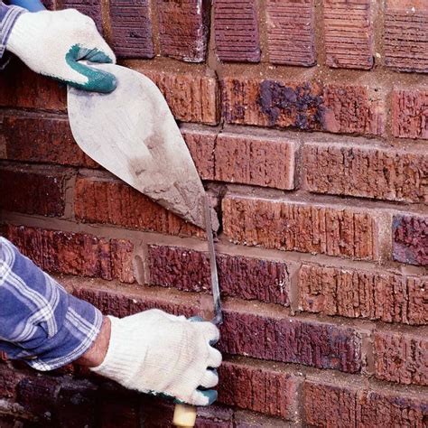 Mortar repair. The technique for repairing mortar properly, or “repointing,” is similar to a dentist’s repair on a tooth’s cavity—the doctor doesn’t simply fill the cavity in a one-step procedure. Voids and deteriorated or cracked mortar joints must first be ground or chiseled out to a minimum depth of 5/8” and the cavity cleaned out thoroughly. 