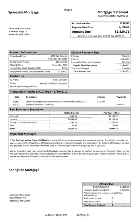 Mortgage Loan Statement Template