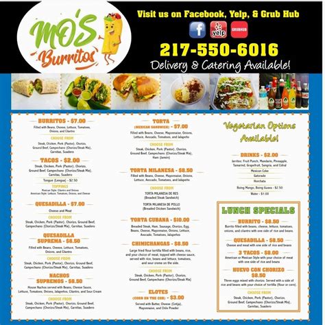Latest reviews, photos and 👍🏾ratings for Mo's Burritos at 40 126893 #88.257295 in Champaign - view the menu, ⏰hours, ☎️phone number, ☝address and map. Mo's Burritos $ • Mexican , Food Trucks. 