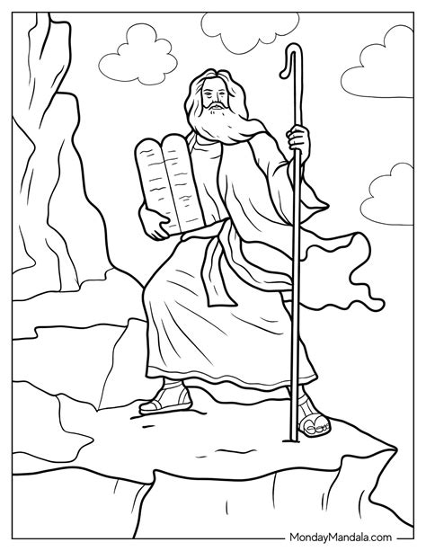 Moses With Two Tablets of Ten Commandments Coloring Pages Free