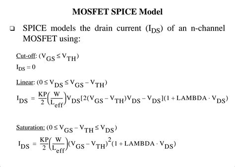 Mosfet spice model parameters.  These are known as Level 2 and Level 3 parame...