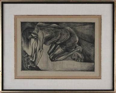 Moshe Gat, Etching, Kneeling Figure for sale at auction on 28th …