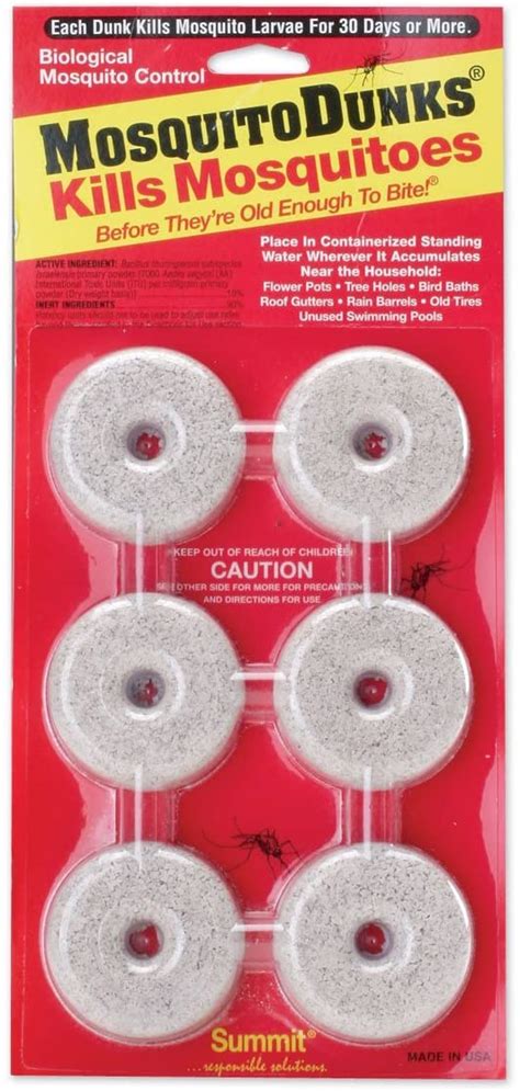 Mosquito Dunks. A product that many people find helpful when dealing with outdoor water sources are Mosquito Dunks. You simply drop them in the water and it begins to kill mosquito larvae within a few hours. ... The company claims that it is non-toxic to people or wildlife, and safe to use in bird baths, fish ponds and gardens. They come in .... 