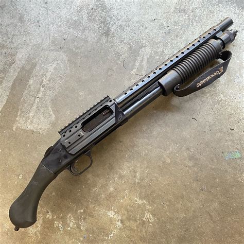 The Mossberg 590 Shockwave 12Ga pump-action firearm features a 14-inch barrel, pistol grip and overall length of 26.5 inches. This compact 12-gauge has all of the features of Mossberg's legendary pump-action platform combined with the latest innovation from Shockwave Technologies, their Raptor® pistol grip, and a strapped forend for improved .... 